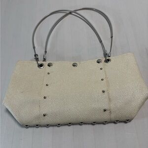 Renee Y2K Textured Tote Bag – Cream with Silver Stud Hardware